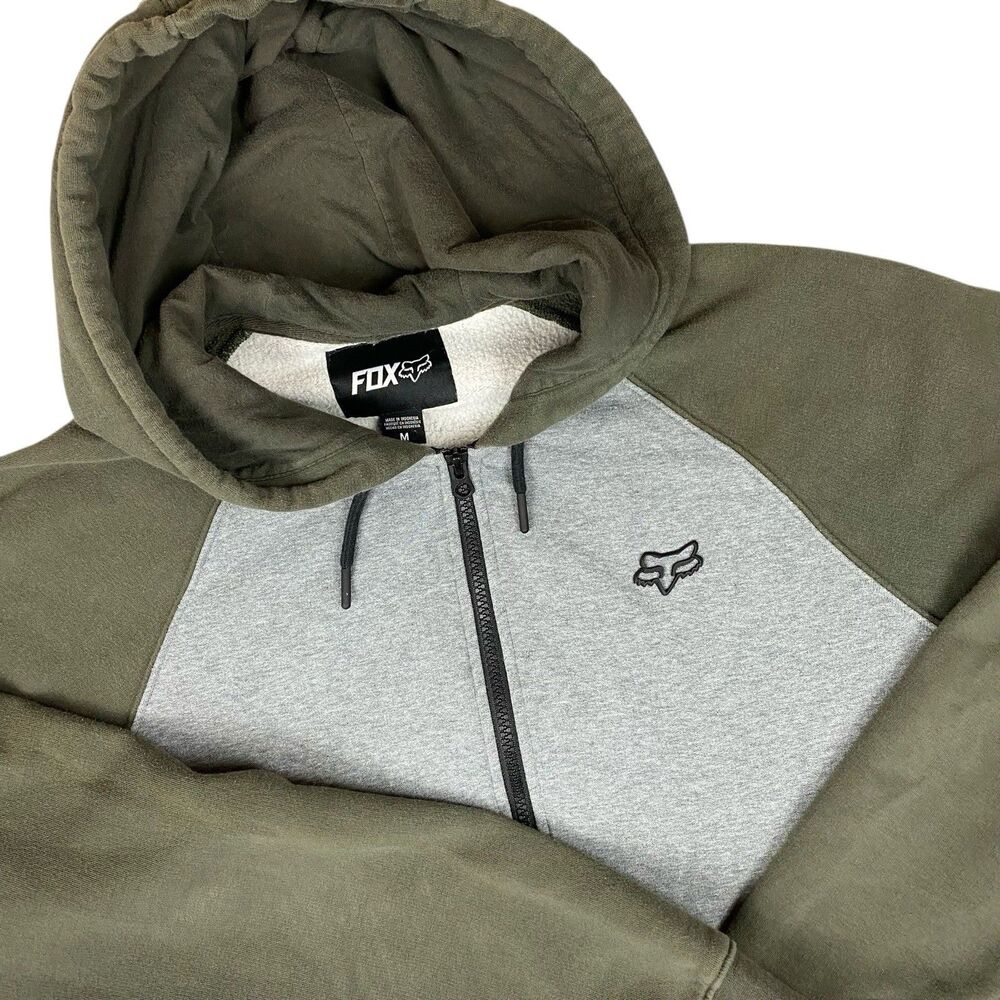 Fox Racing Full Zip Hoodie Men’s M Green Gray Fleece Moto MTB